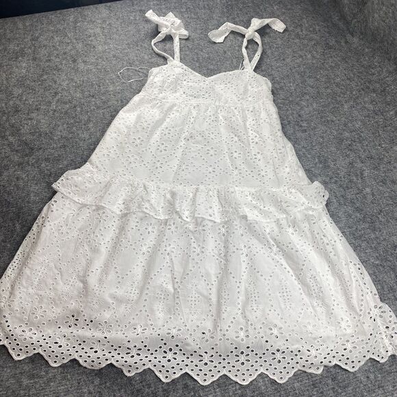 White Eyelet Midi Sundress Womens Dr 10 White Eyelet Dress Cotton Cute Girly Tie - Picture 3 of 9